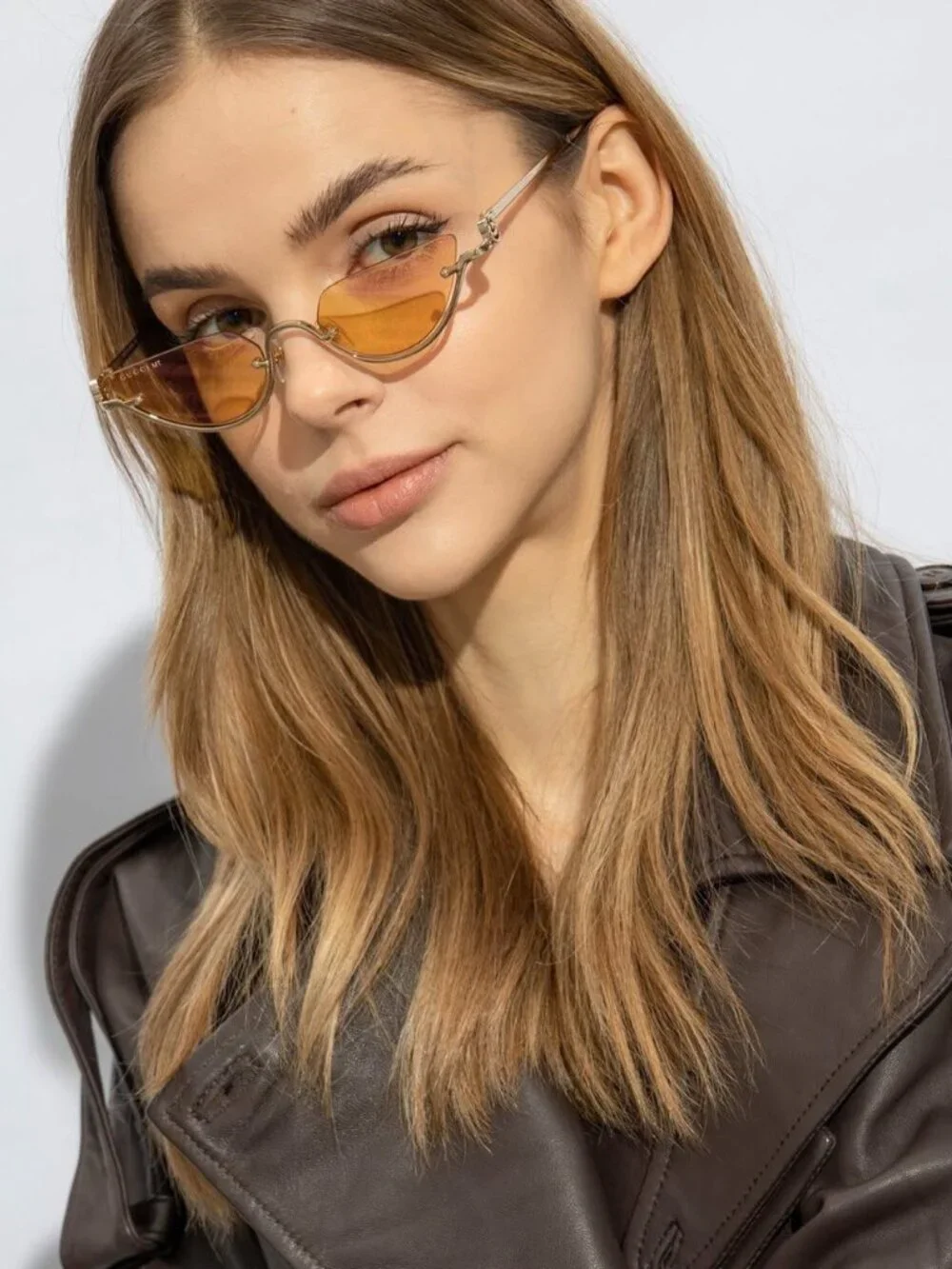 Gucci GG1603S 004 Cat Eye Sunglasses - Gold/Rose Mirror to Dark Yellow